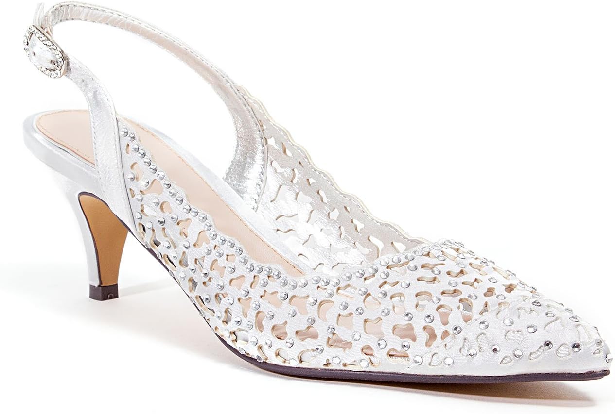 Lady Couture Women’s Dressy Heel Shoes Jewel | 2 1/2 INCH Rhinestone Embellished Pumps | Elegant Party, Wedding & Evening Heels for Women Silver