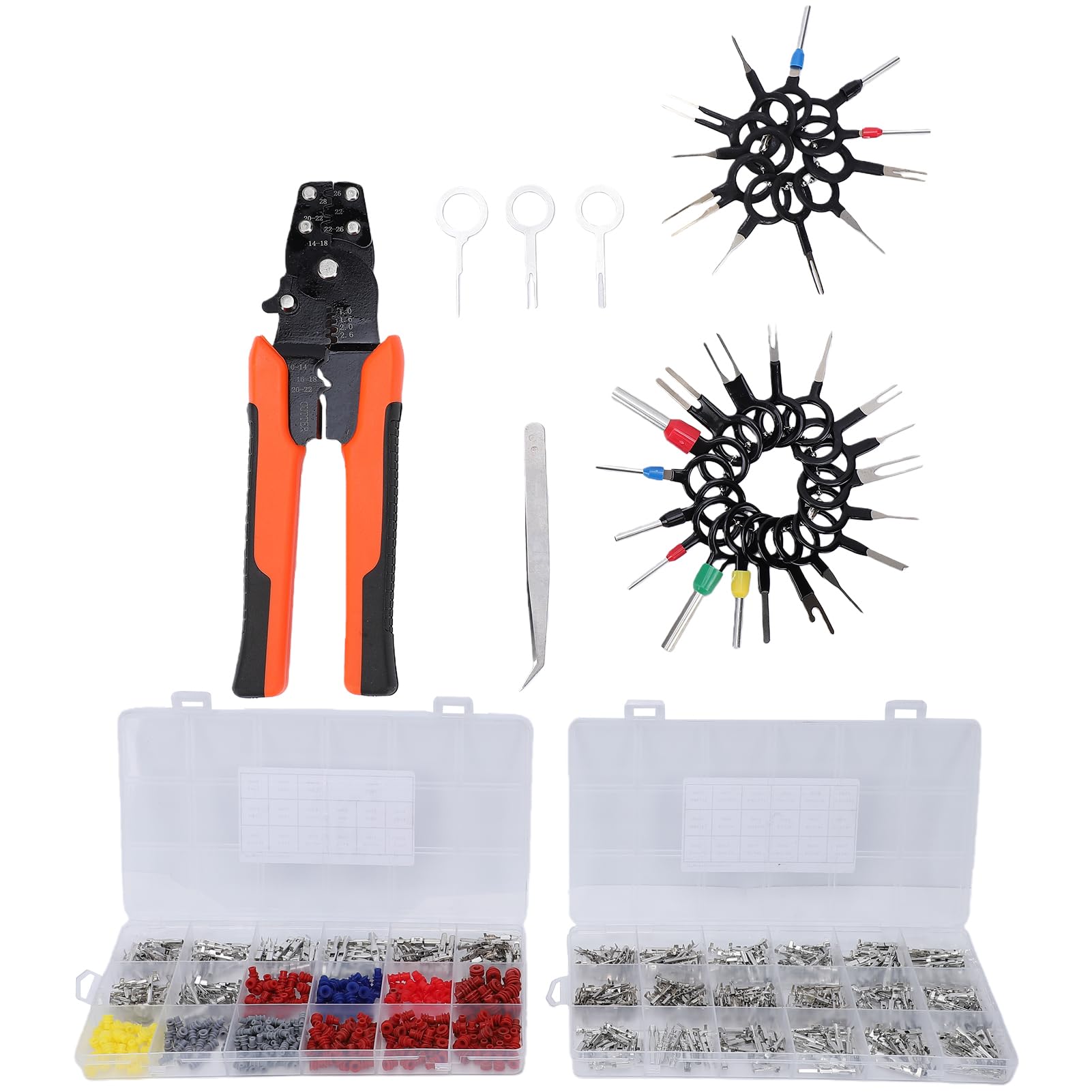 Kit Connettore Pin 844PCS Terminali per Cavi Non Isolati con Pinza a Crimpare 3 in 1 per Riparazioni Elettriche Automobilistiche