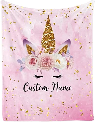 Manta personalizada de caballo con nombre para niña, manta con nombre personalizado para niños, manta de franela suave con caballo rosa, regalo