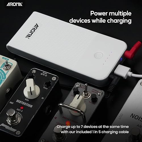 Miniatura 6 de AROMA Batería de pedal de guitarra, fuente de batería recargable con 10000 mAh incorporada para pedal de efecto de 9 V y más dispositivos