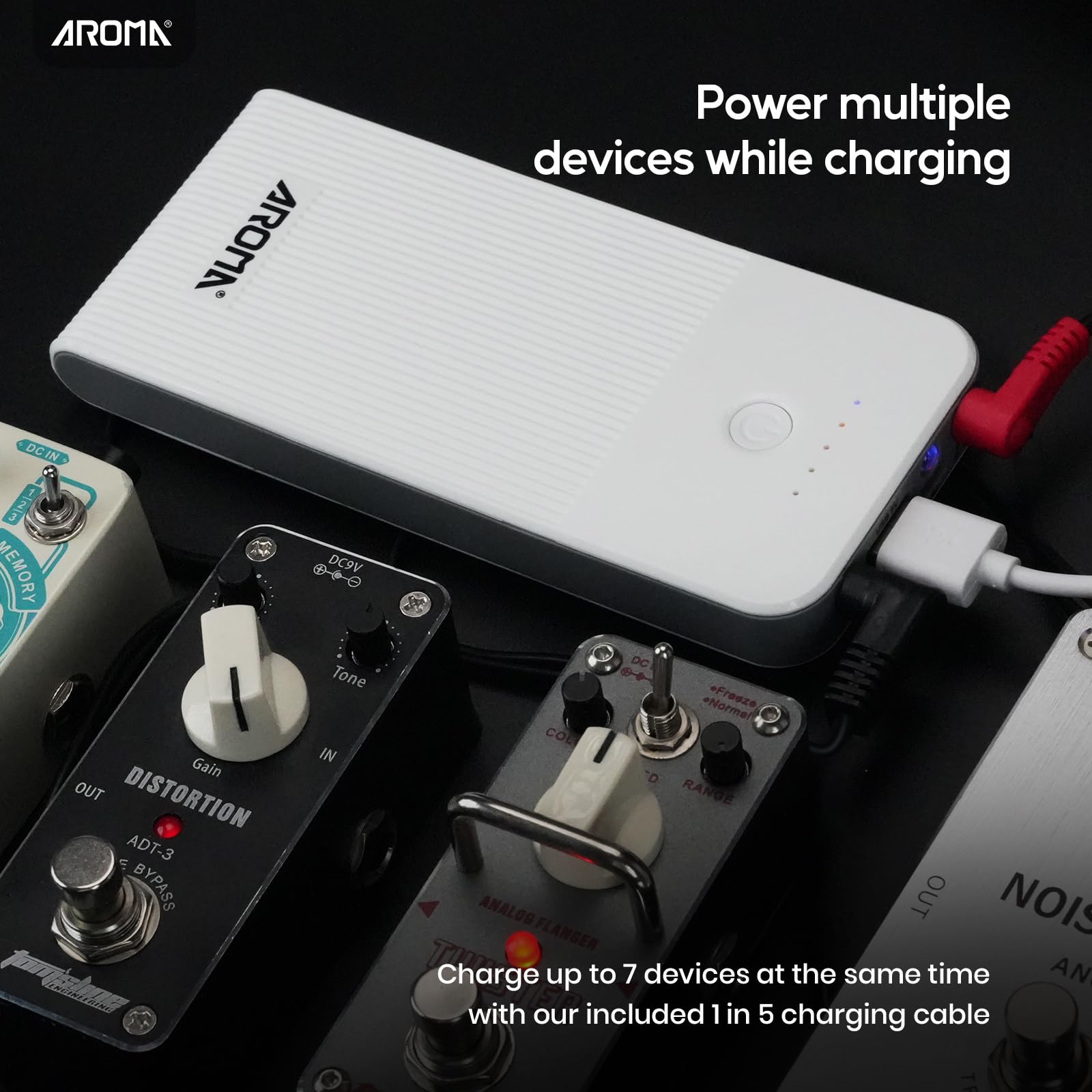 Aroma Alimentatore Ricaricabile a Batteria per Pedaliera Chitarra con Power Bank Integrato da 10000mAh per Pedali Effetto a 9V e Altri Dispositivi