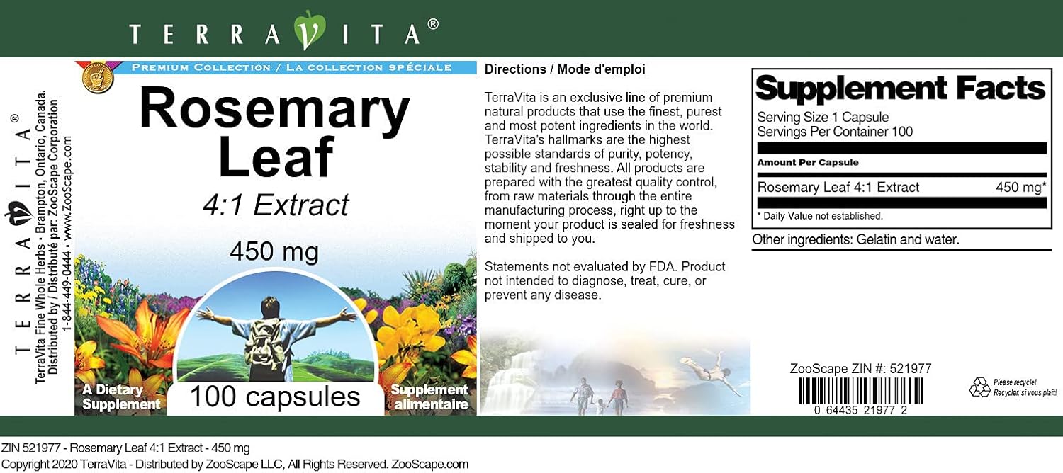 Rosemary Leaf 4:1 Extract - 450 mg (100 Capsules, ZIN: 521977)