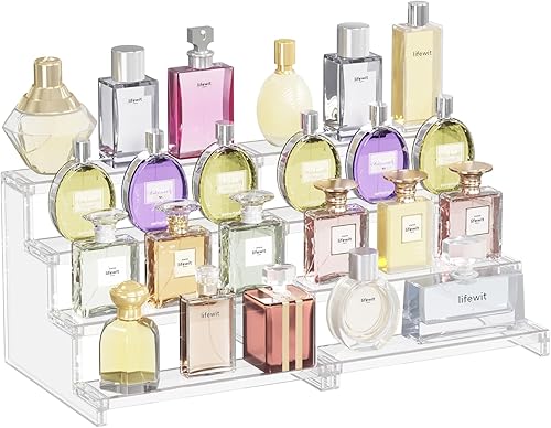 Lifewit Organizador de perfumes de 4 niveles para mujer, elevador de exhibición de plástico, montaje sin herramientas, estante de cosméticos de