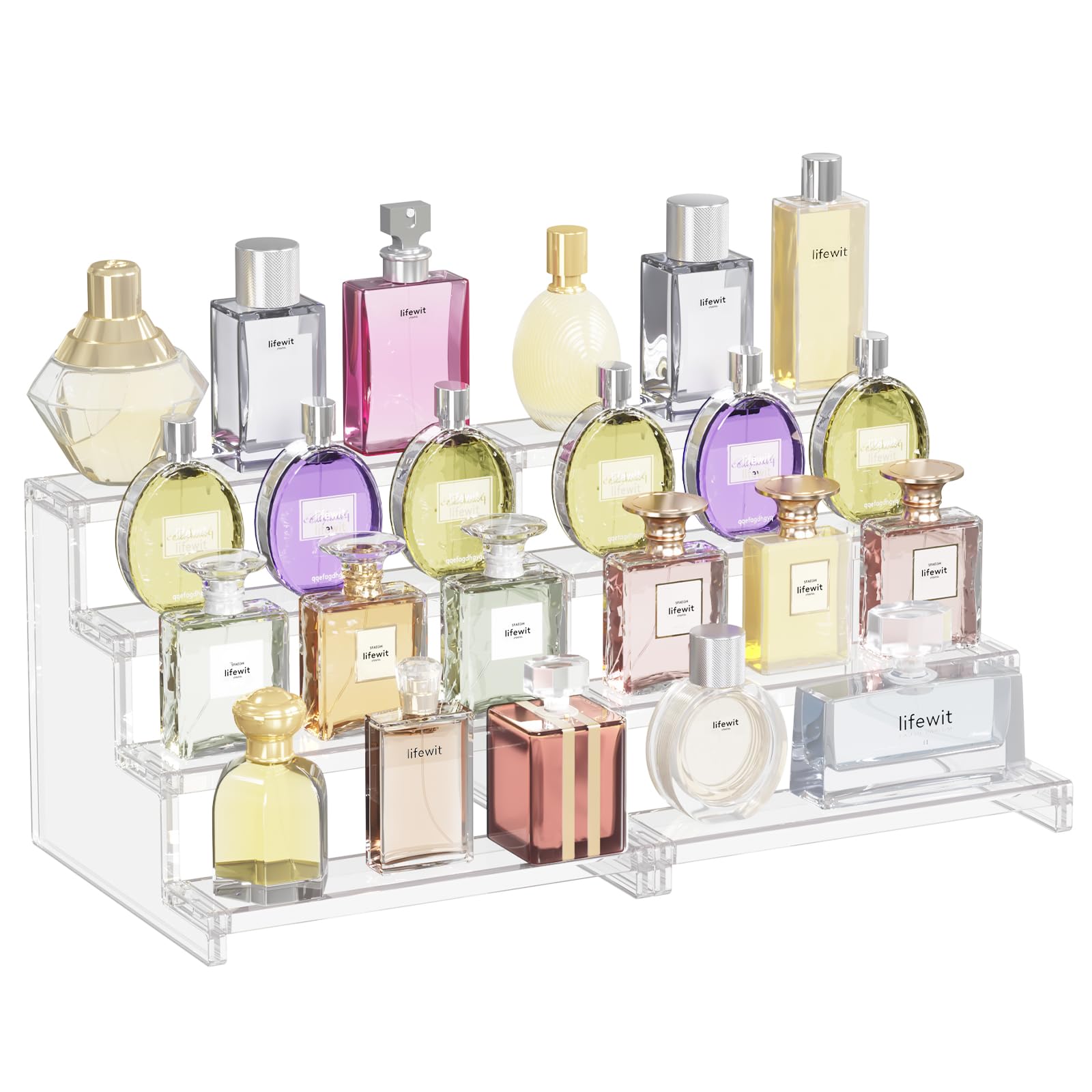 4 Tier Clear Display Risers Stand, 2 Pack Plastic Organizers for Figures, Perfume, Dessert, Desktop Display Stand