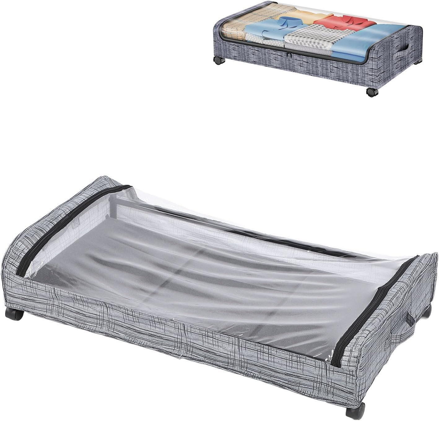 Under Bed Storage Container, Large Capacity Underbed Storage Bag, Carbon Steel and Oxford Cloth Rolling Under Bed Drawer with 4 Wheels (Striped Pattern)