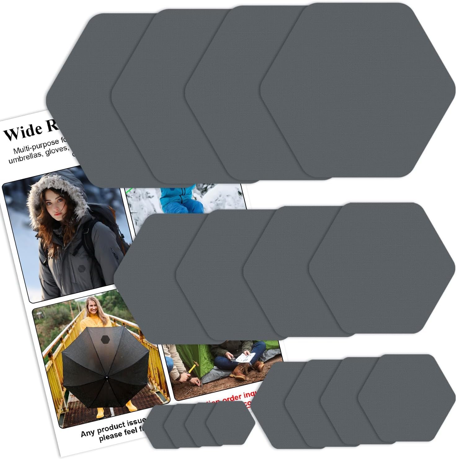 TXSN Down Jacket Repair Patches, Self Adhesive Nylon Repair Patch, Pre-Cut Waterproof Repair Patches for Down Jackets Coats Clothing Tents Sleeping Bags, Grey 16pcs