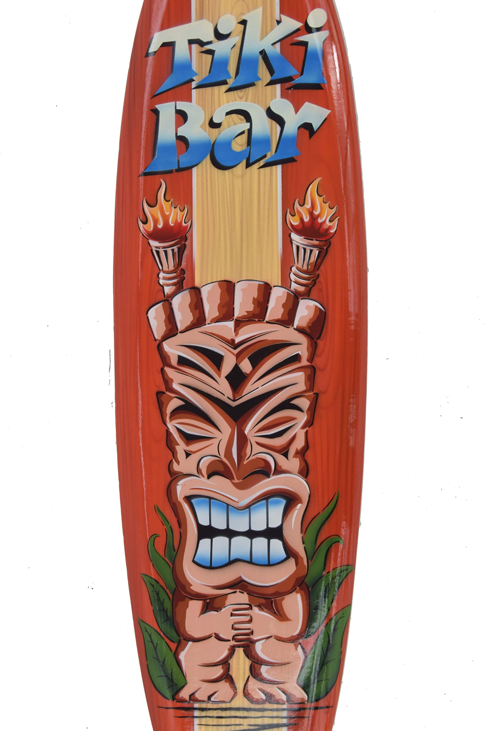Décoration Tiki - Planche De Surf 100cm Avec Danseur De Feu - Motif Bois