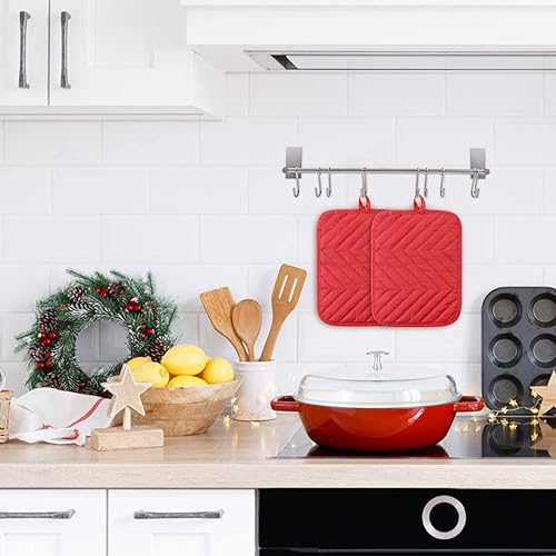 Vista 29 de R HORSE Juego de 6 soportes para ollas con bolsillo para cocina, juego de soportes negros de algodón resistente al calor, posavasos de tela de rizo