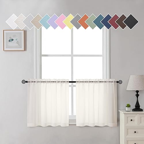 Aiyufneg - Cenefa transparente para ventana de 24 pulgadas de largo, cenefas de cocina filtrantes de luz, cortinas pequeñas de gasa transparentes