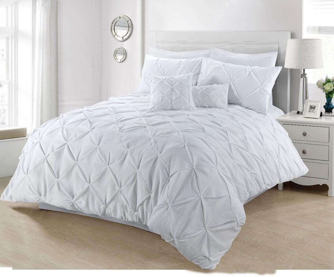 Axcent Comfort White Pinch Pleat Pintuck Duvet Cover Single Size - 2 Pcs Soft Polycotton Pleated Diamond Pintuck Duvet Set Quilt Cover Bedding Sets (, Single)