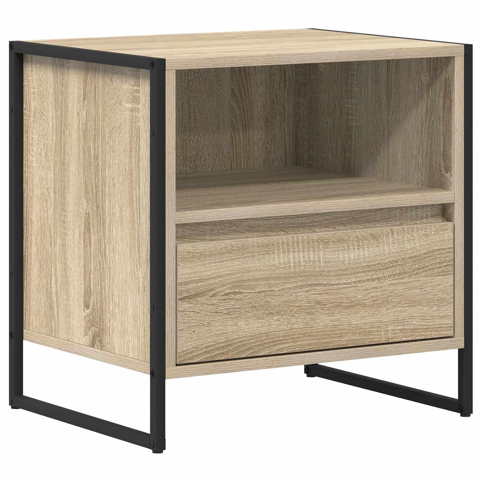 Comodino Sonoma 50 x 39,5 x 50 cm, moderno in legno con cassetto e gambe in acciaio inox, comodini robusti per camera da letto e camera degli ospiti
