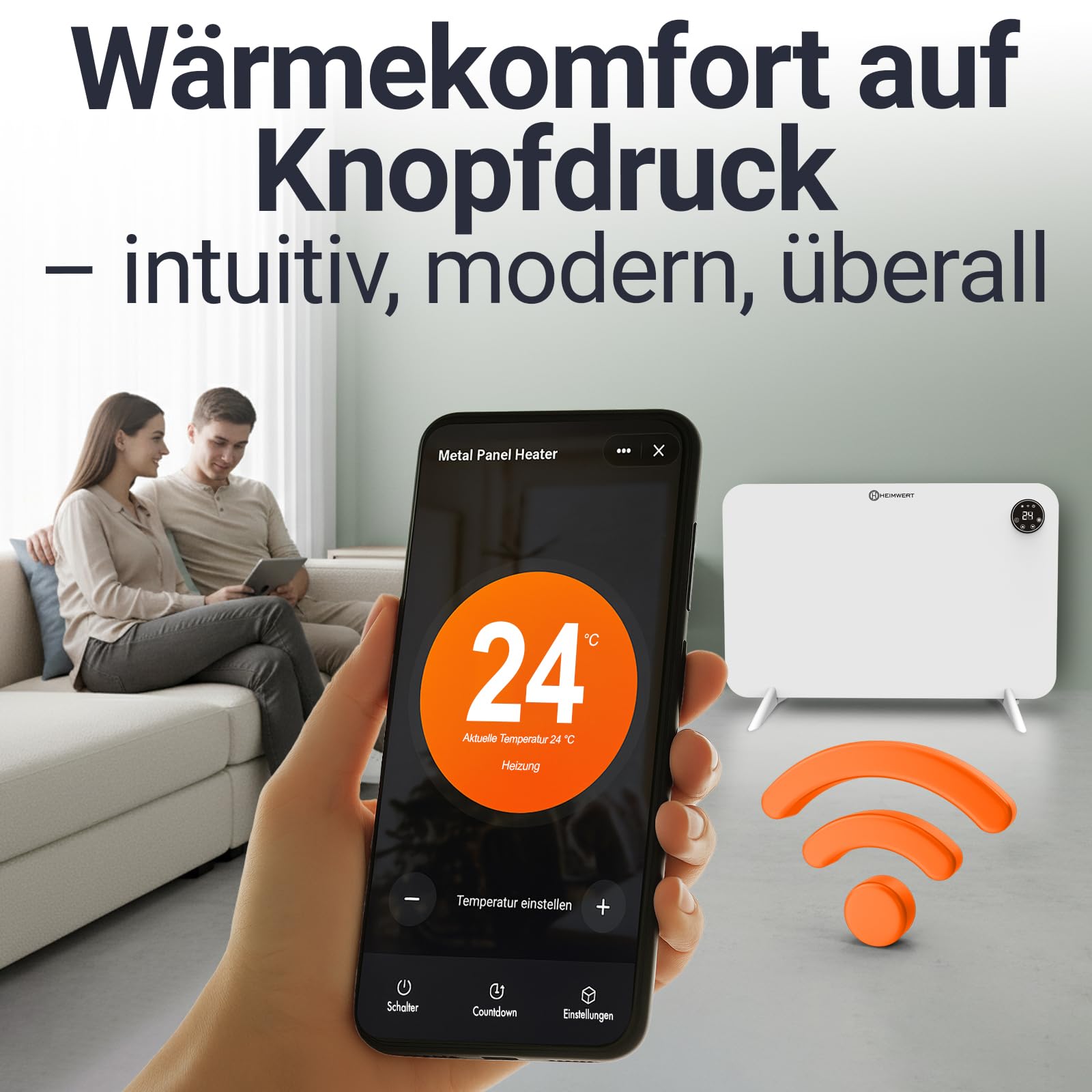HEIMWERT Infrarot Wandheizung - Sofort Wohlfühlwärme - Senkt Heizkosten enorm - Luxusausstattung mit Thermostat + App - Langlebig, Geräuschlos - 2in1 Wandmontage und Standgerät (weiß - 450Watt)