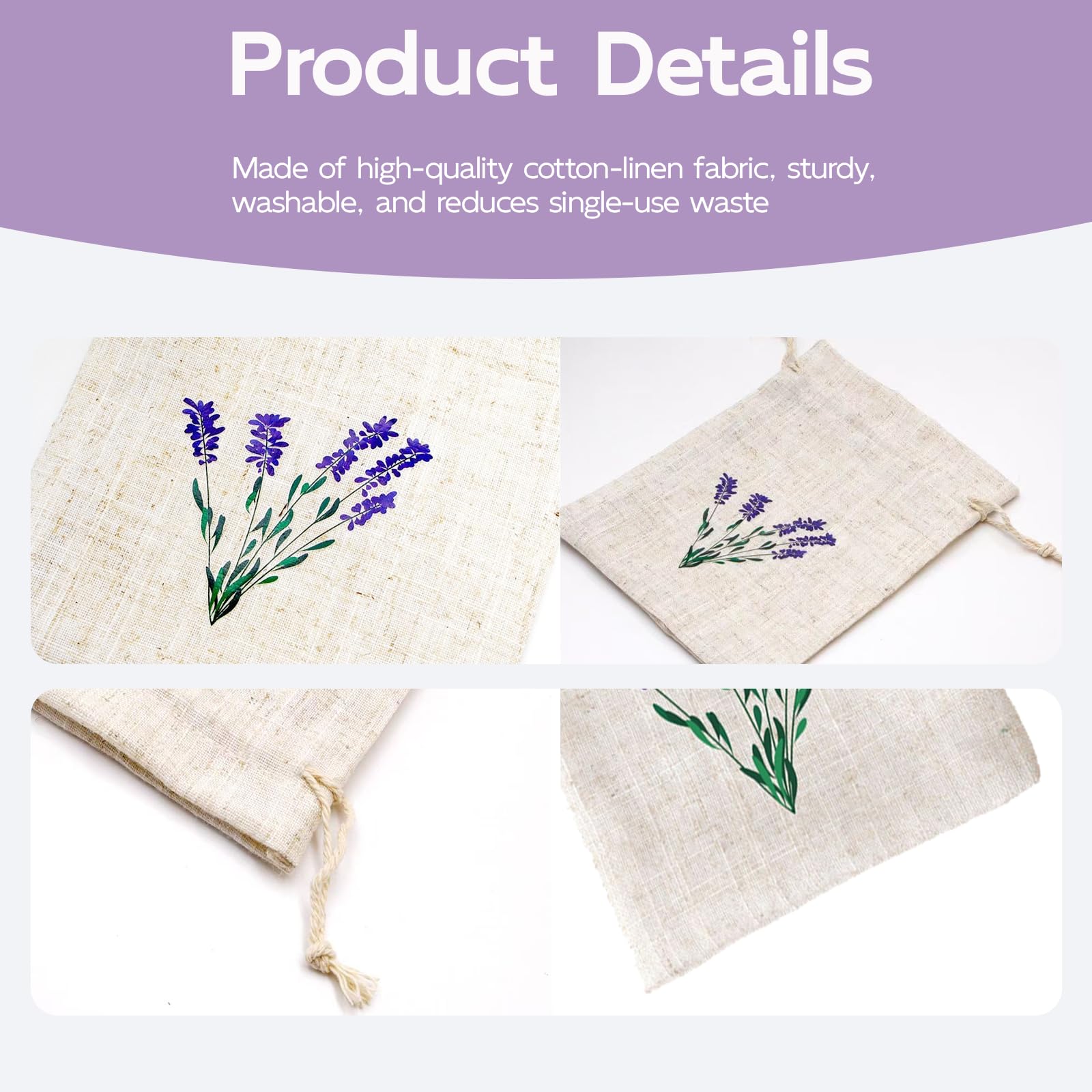 Pack de 12 Sachets de Lavanda de Algodón, Sacos Aromatizantes con Cierre de Cuerda para Armarios y Coches, Protección Natural contra Polillas y Aromatizantes para Habitaciones, 10x8.3 cm