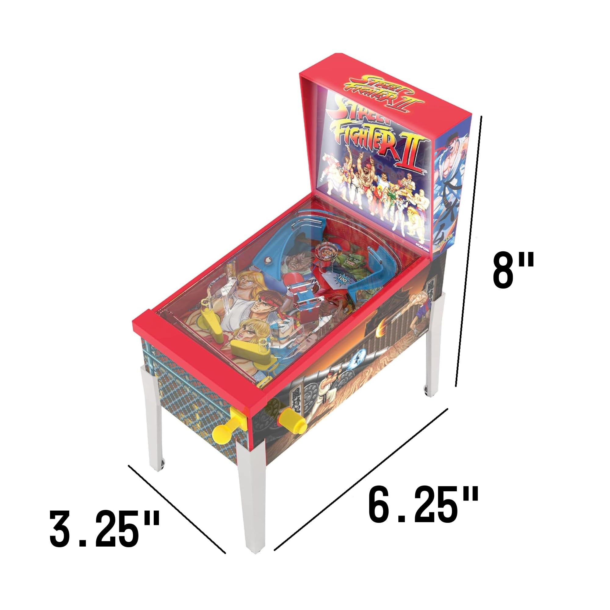 Ambassador Street Fighter II Mini Flipper Arcade - Jeu de Flipper de Table avec Lumière et Son - Machine Flipper Compacte avec Lanceur Rampes et Défis Skill Shot - Jouet Enfant 3 Ans et Plus