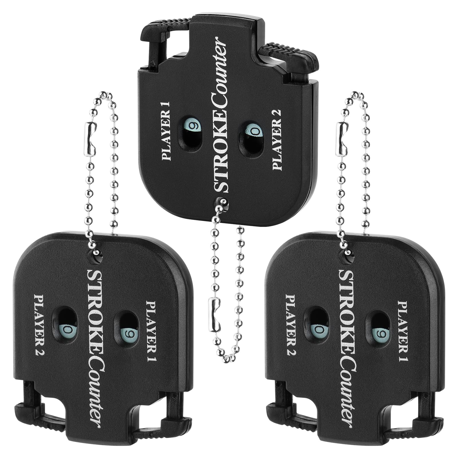 Cosmos 3 Pcs Mini Golf Stroke & Score Counter Golf Scorekeeper Clicker, 2-in-1 Dual Player Tracking Accessories Attachment to Club Bags for Golfer