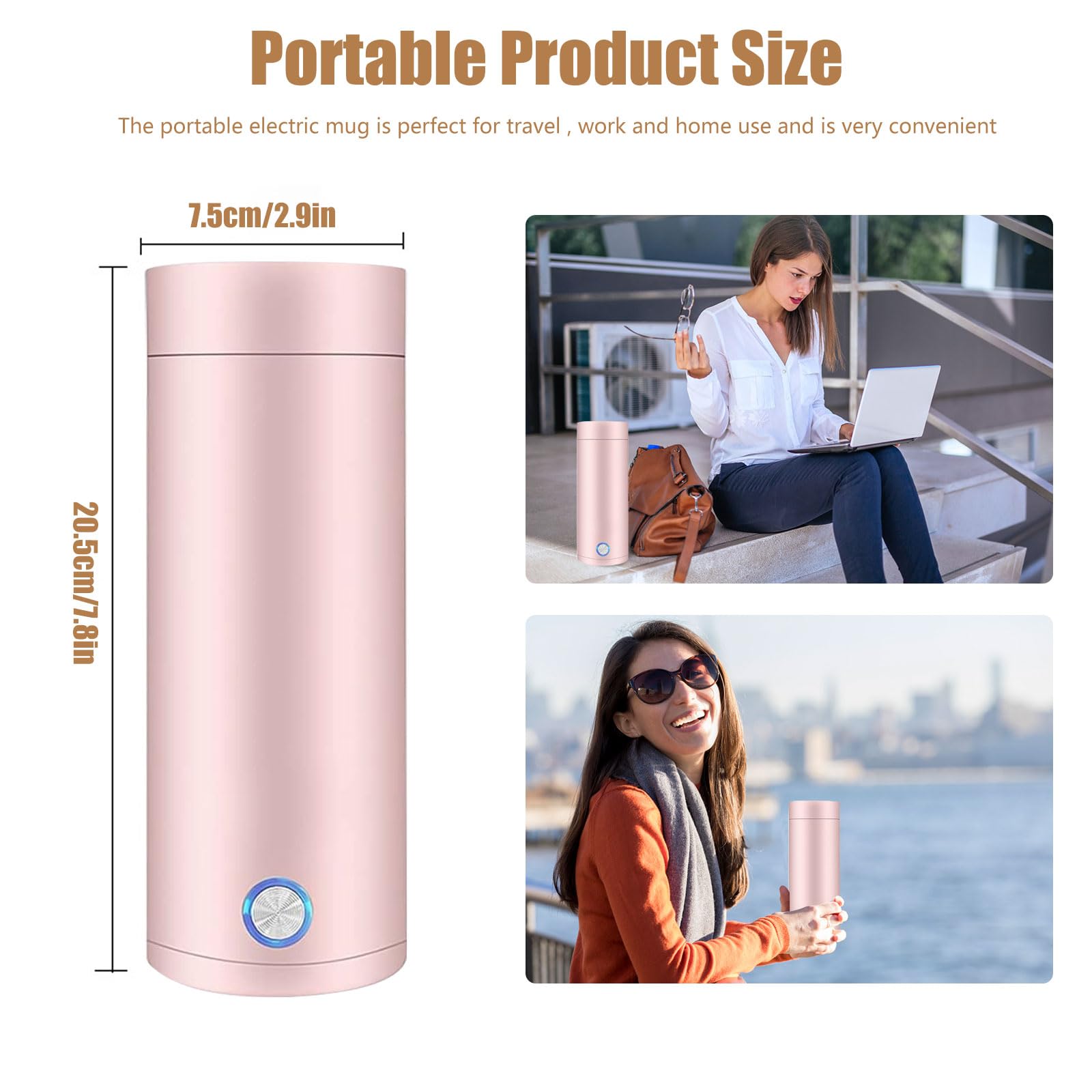 mumisuto Mini Bouilloire Électrique de Voyage, 400 ml Bouilloire de Camping avec Arrêt Automatique, 3 en 1 Mini Thermos, Bouilloire avec Brosse de Nettoyage Portable pour Thé Lait Café