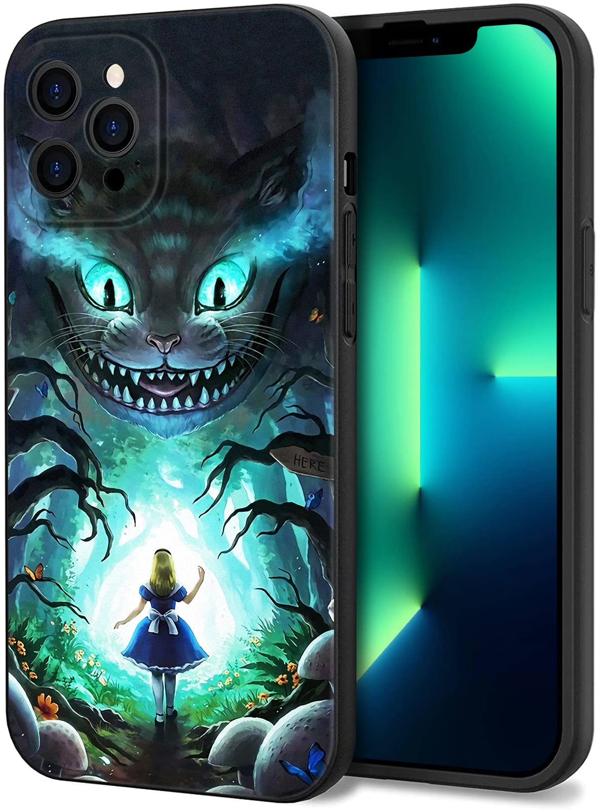 Fit for iPhone 13 Case 6.1" with Cartoon Design,Full-Body Protective Soft TPU Cases with Alice-in-Wonderland-Cheshire-Cat IP13