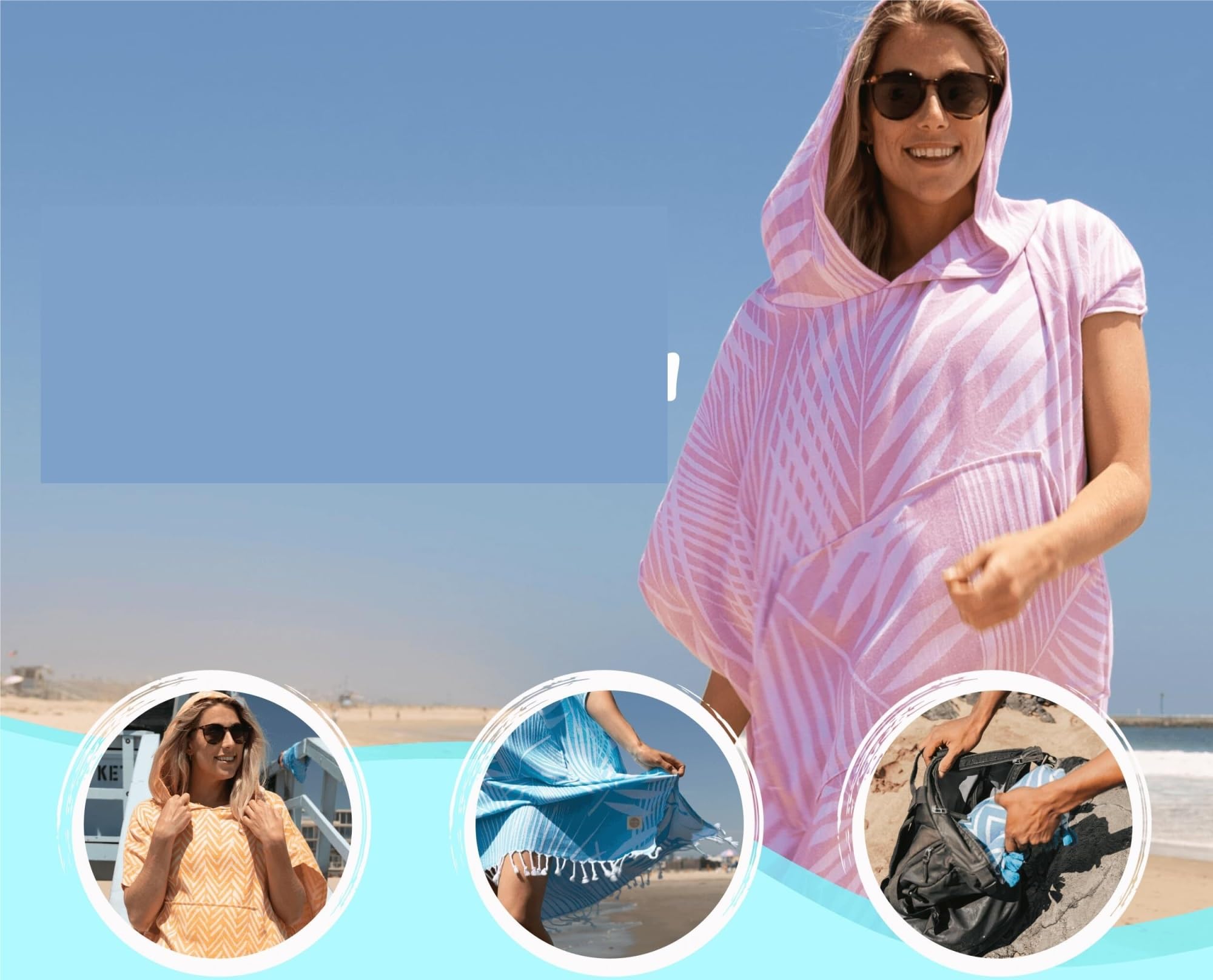 Generico Asciugamano, Poncho da bagno Poncho da surf – Asciugamano grande for il cambio (33 X 37) con cappuccio in cotone for adulti for, spiaggia, piscina(Pink)