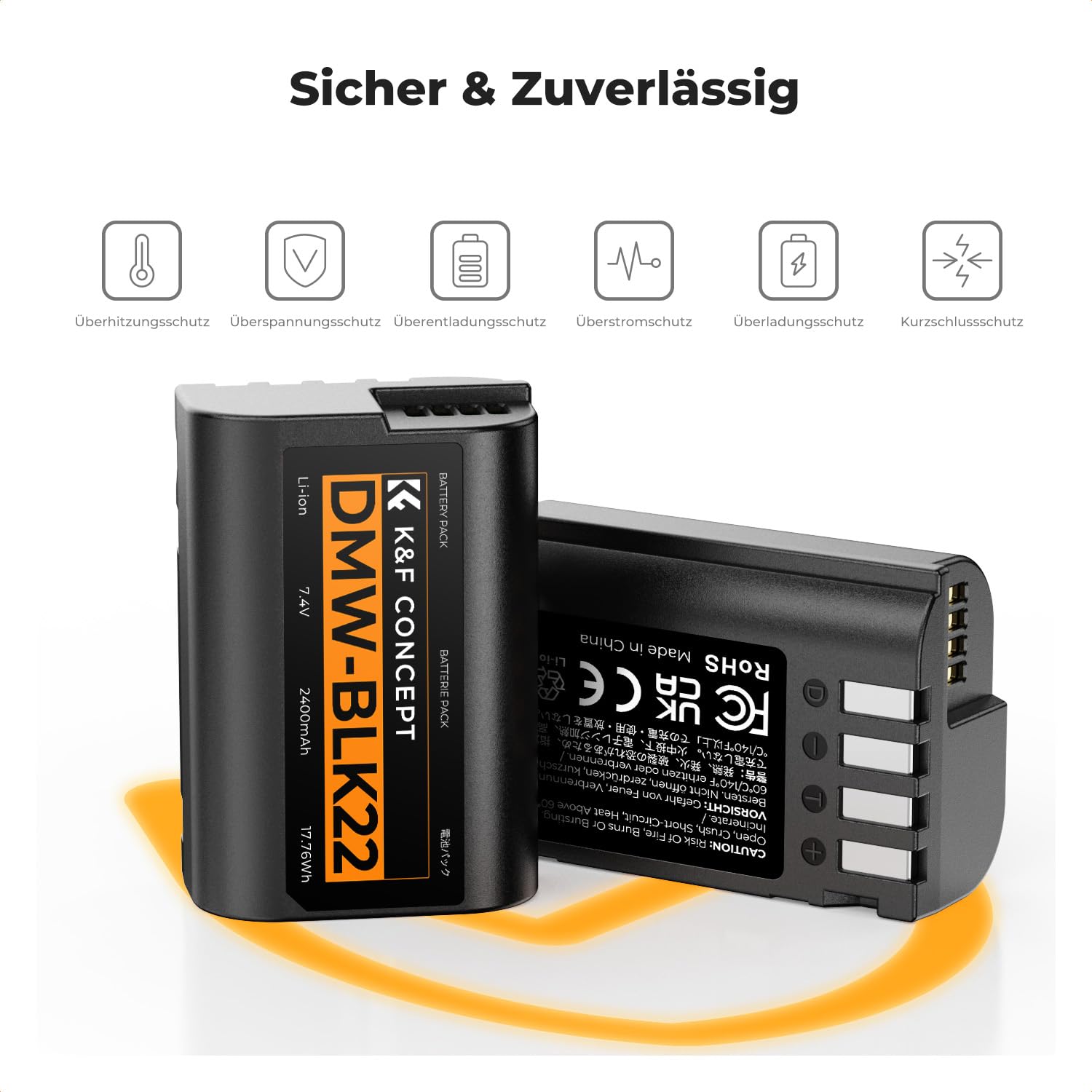 K&F CONCEPT DMW-BLK22 Akku 2er-Pack 2400mAh + LCD Dual-Slot-Ladegerät, voll entschlüsselt kompatibel mit Panasonic Lumix DC-S5 S5 II GH5 II GH6 S5M2, 7,4V/8,4V