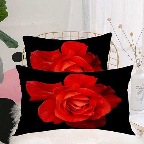 Miniatura 4 de Batmerry Fundas de almohada decorativas con diseño de rosas rojas, hermosas flores blancas y rojas de doble cara, fundas de cojín para sofá, lumbar,