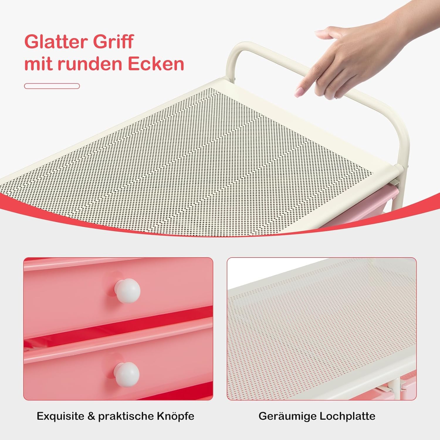 FANTASK Rollwagen mit 15 stapelbaren Schubladen, Schubladenwagen Rollcontainer mit Metallgestell, Badrollwagen Aufbewahrungswagen für Büro Wohnzimmer, 62,5 x 37 x 87 cm, Rosa