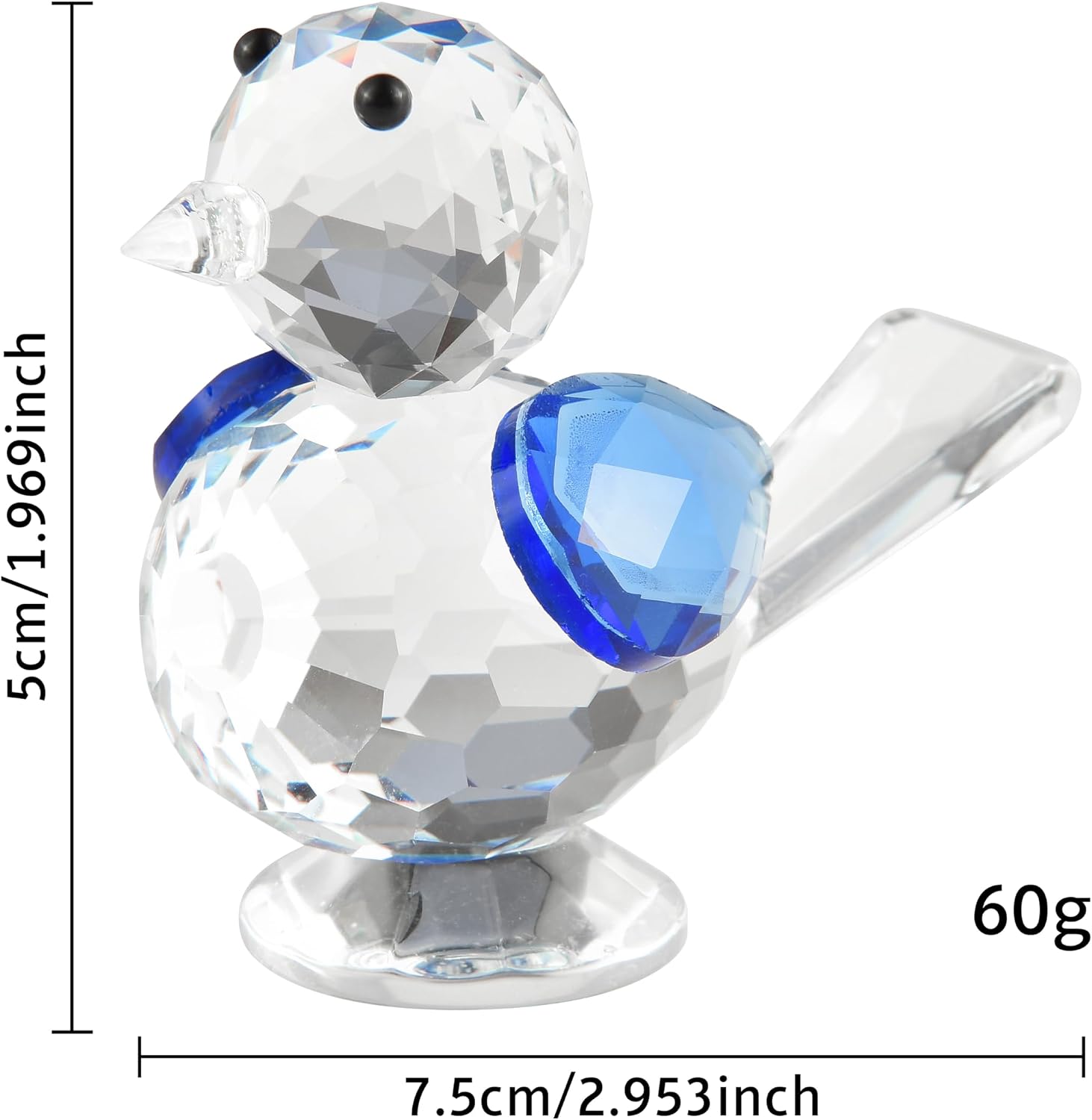 Crystal Bird Figurines, Small Crystal Animal Statue (Blue) image 2