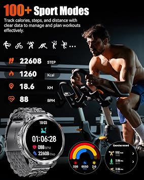 Military Smart Watches for Men with Bluetooth Call, 1.85 HD Screen Waterproof smartwatch with Flashlight, 114 Sport Modes, 730mAh Heart Rate/SpO2/Sleep Monitor Fitness Tracker for iOS Androi