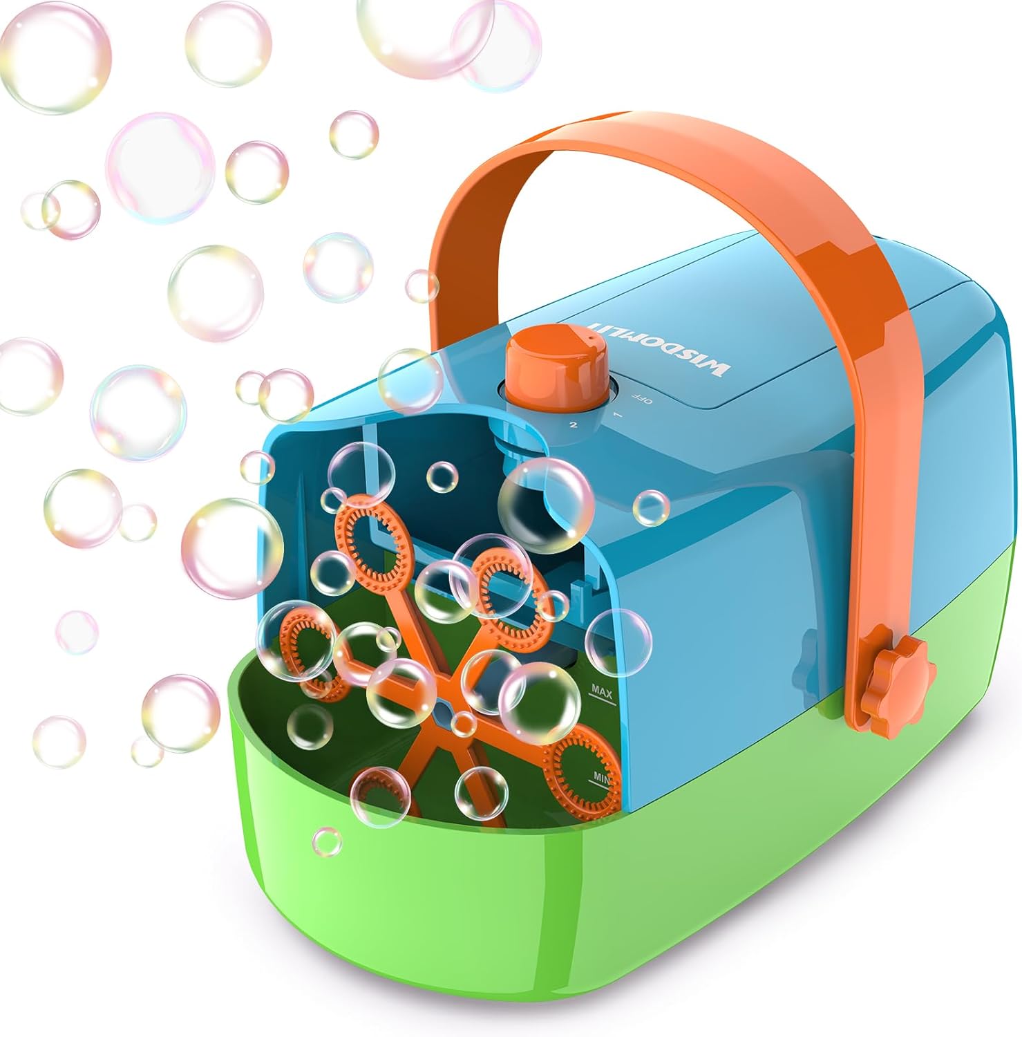 Bubble Machine, 3 in 1 Bubble Maker, Bubble Blower with Replaceable Bubble Wands, 8000+ Colorful Bubbles Per Minute, Operated by Plug-in or Batteries, Bubble Toys for Indoor Outdoor Birthday Party