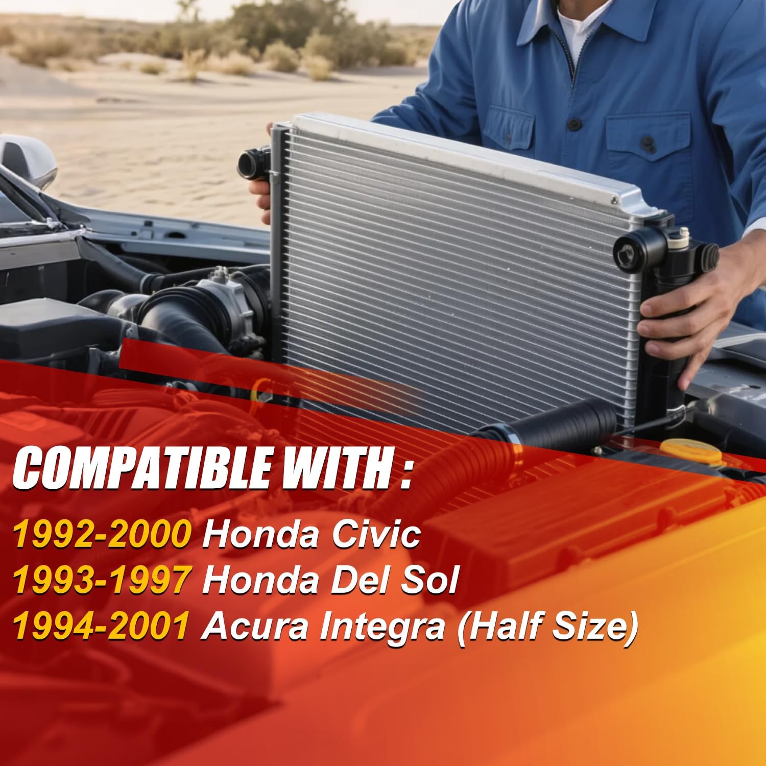 2-Row Aluminum Core Racing Radiator Compatible with 92-00 Honda Civic/Acura Integra 94-01 MT/AT