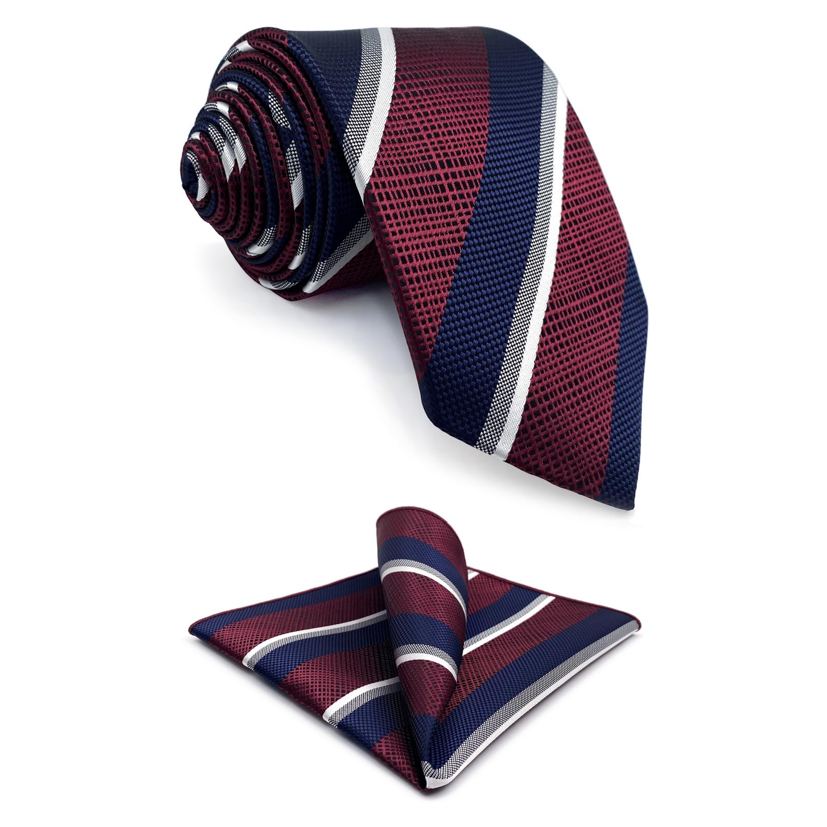 Juego de corbatas cuadradas de bolsillo para hombre, diseño de rayas, satén, talla XL, A79.