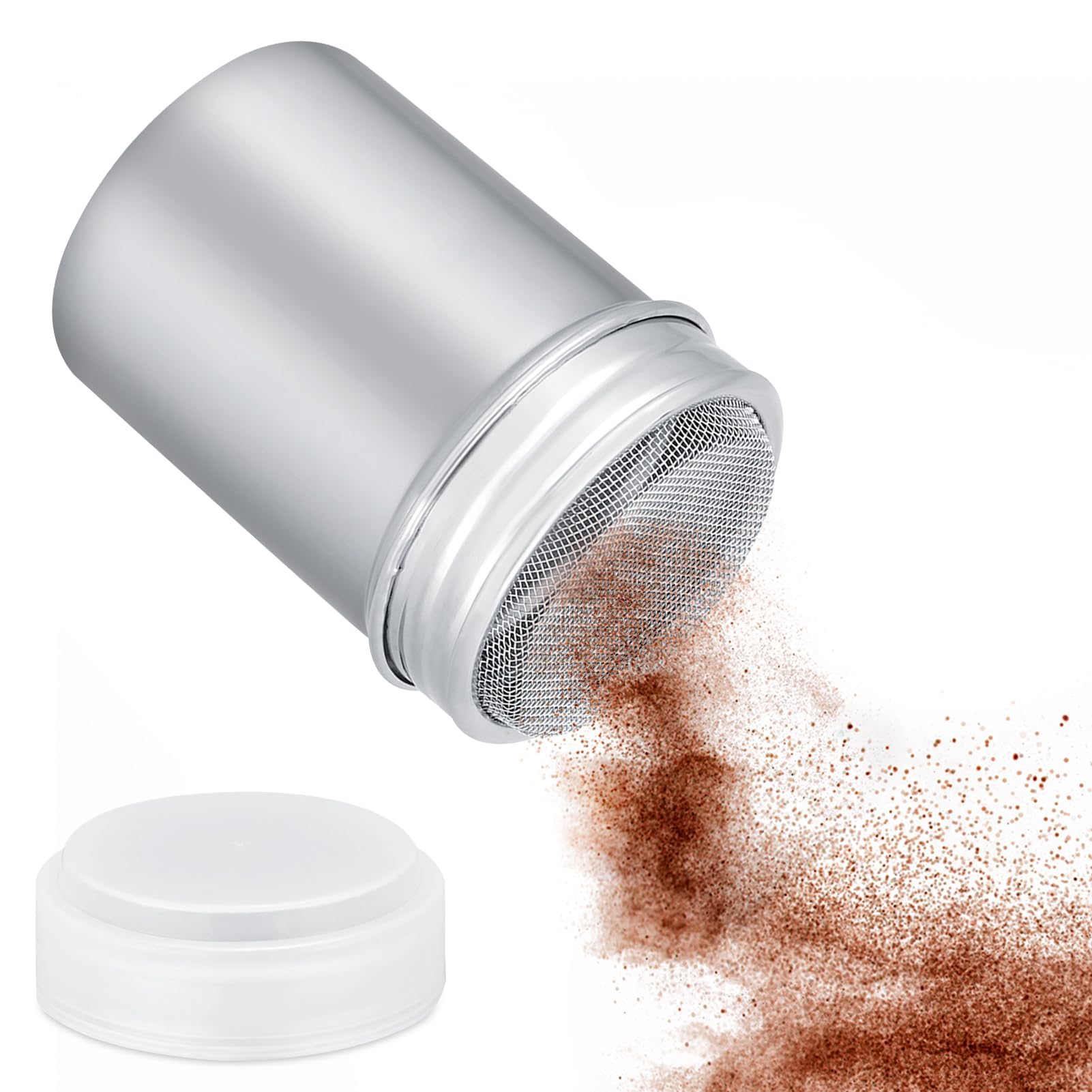 Spice Shaker Stainless Steel,Flour Sugar Salt Shaker,Stainless Steel Powder Shaker with Lid, Flour Dredger Sugar Salt Shaker for Cocoa Coffee Pepper Spice