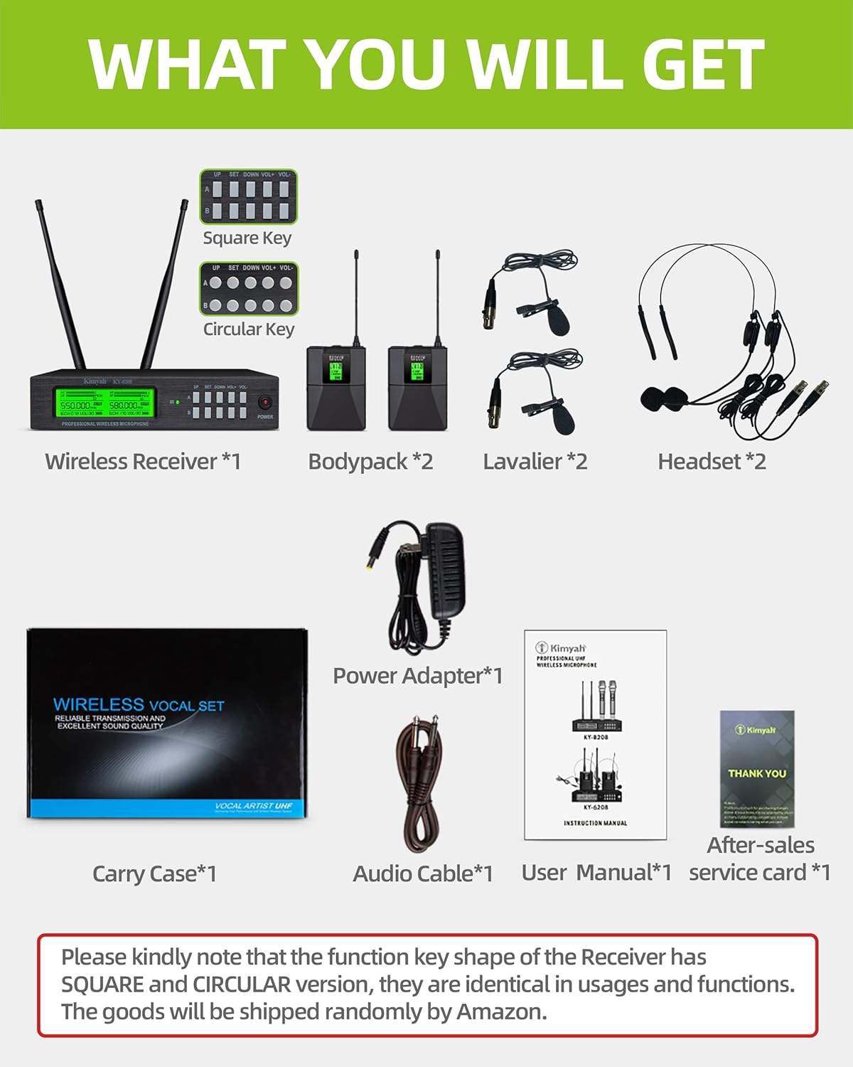 Kimyah Wireless Lavalier and Headset Microphone System,Dual UHF Cordless Bodypack Mics, 2 Lavalier and 2 Headset Microphones, 328ft Range,Ideal for Church and Teaching, Lecture(KY-6208) - Image 2