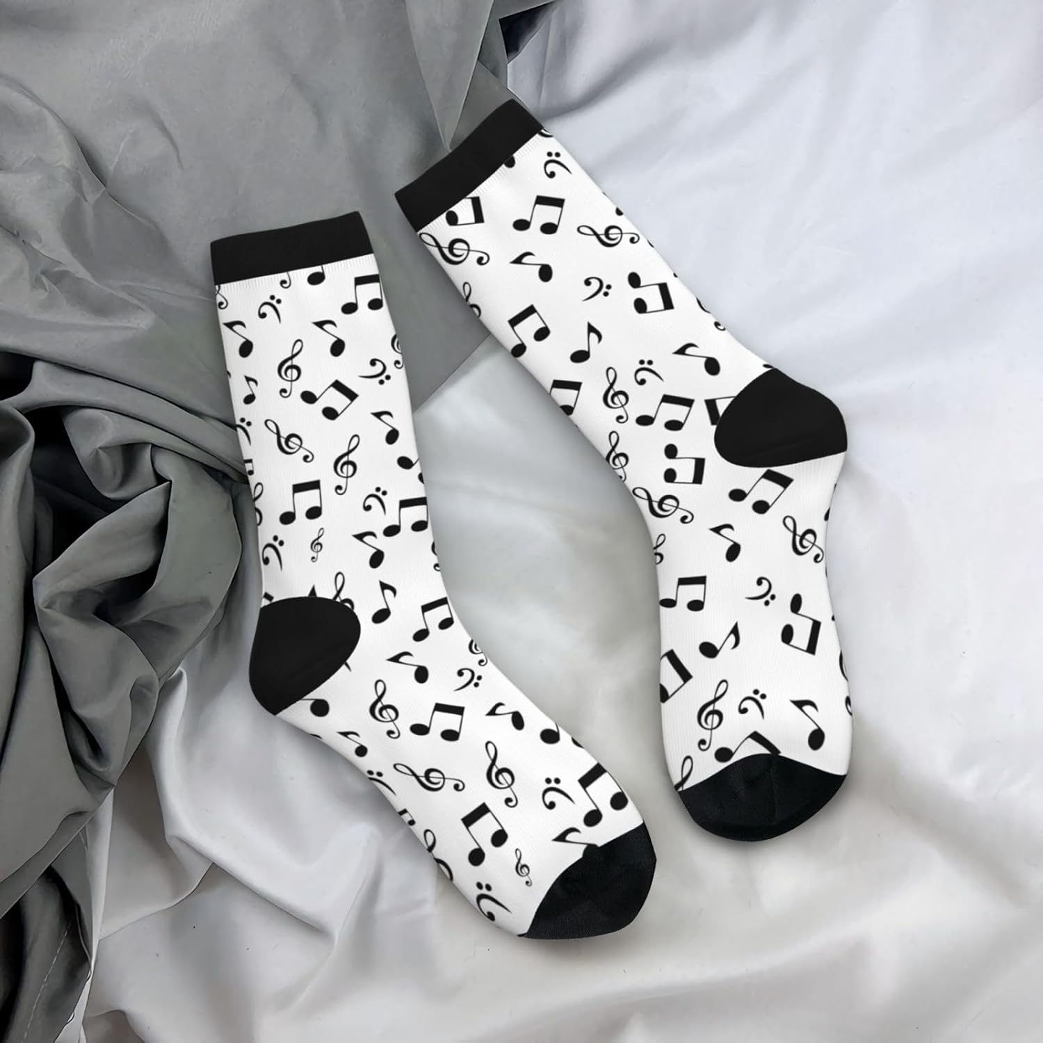 Music Notes Novelty Socks For Men Women, Funny Crazy Crew Socks Casual Dress Socks Gifts - Image 4