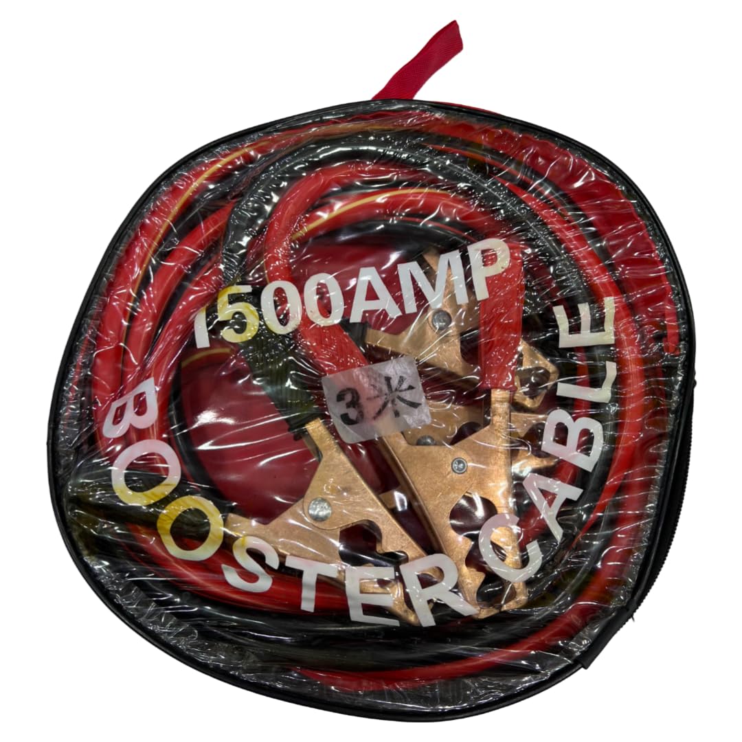 ROYAL - Heavy Duty Car Booster Cable 1500AMP 3 Meter 1.5Kg, Battery Booster Power Cord Jumper Cables, Automotive Booster Cables for Jump Starting Dead or Weak Batteries with Carrying Bag (Red & Black)