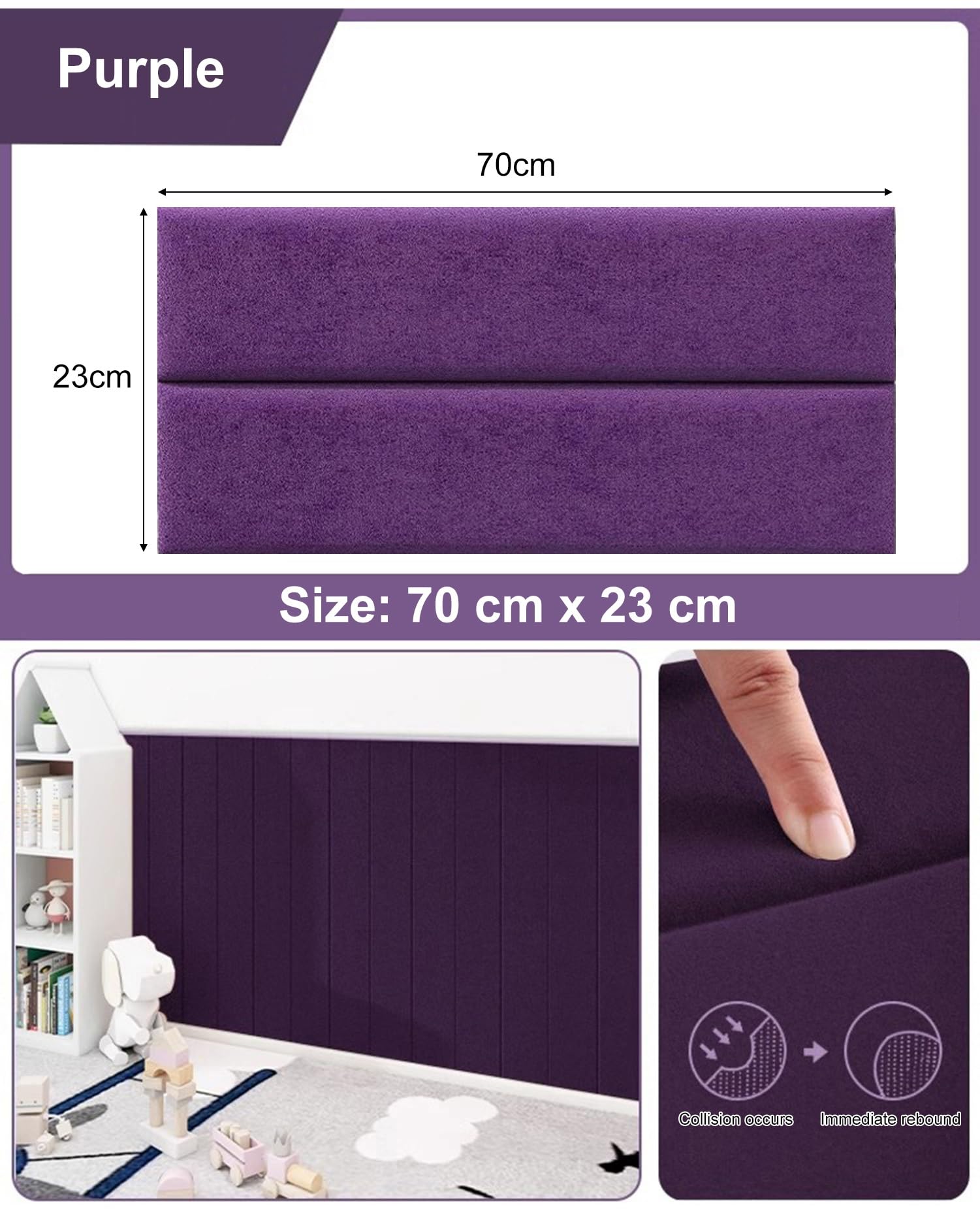 Panneaux muraux rembourrés Auto-adhésifs, tête de lit Murale, Rembourrage Souple Anti-Collision pour Salle de Jeux, Chambre, Tatami (Violet, 8 pièces)