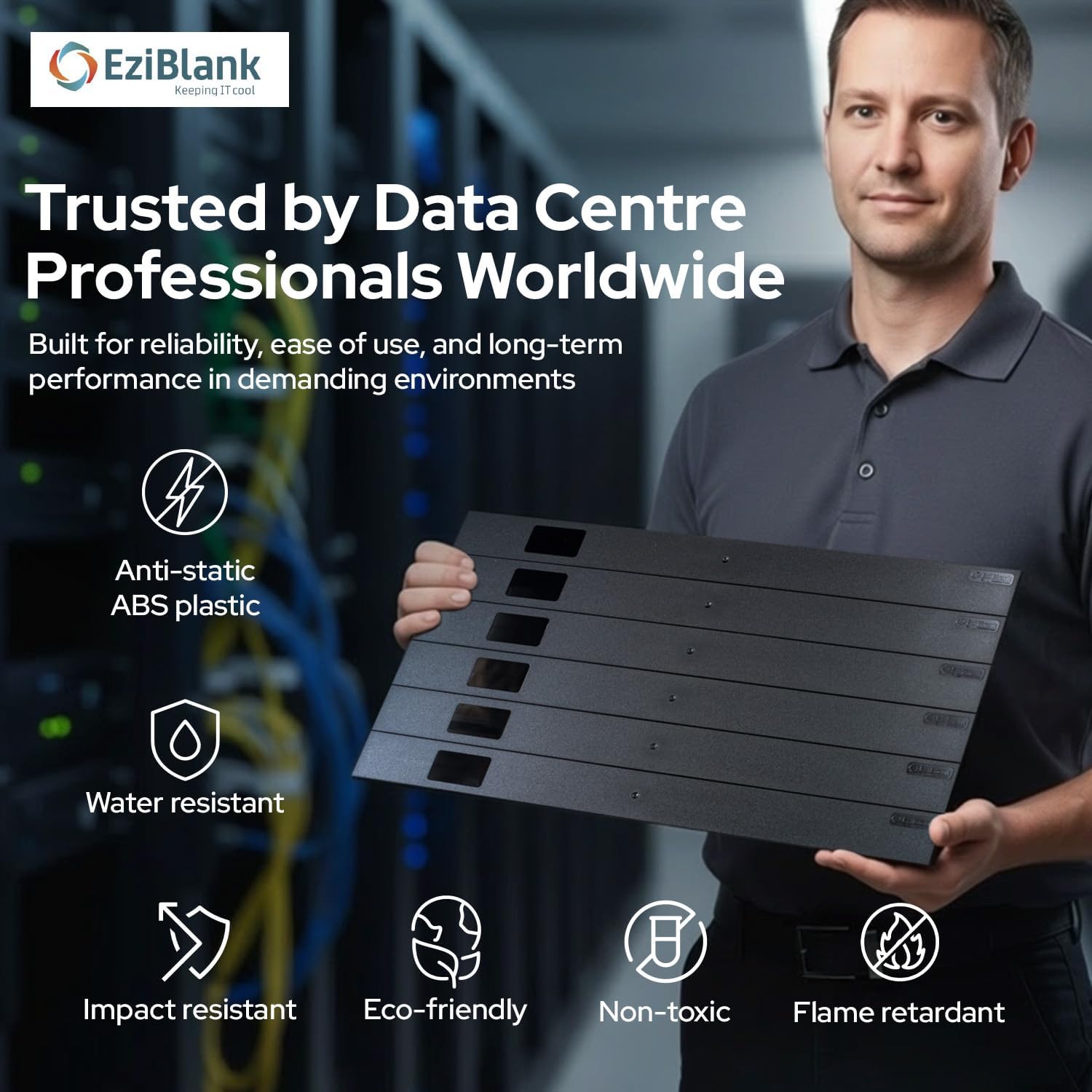 19" Black EZIBLANK Blanking Panels - 10 Sheets of 6RU Panels Per Box - Easy, Tool-Less Installation