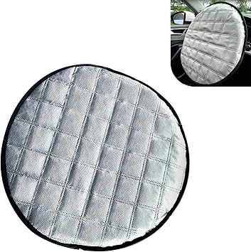 1 PC Car Steering Wheel Sun Shade, Aluminum Foil Anti-Scalding Steering Wheel Protector, Slip-On Thickened Driving Handle Heat Shield Cover, Universal for Most Cars SUVs Trucks Silver