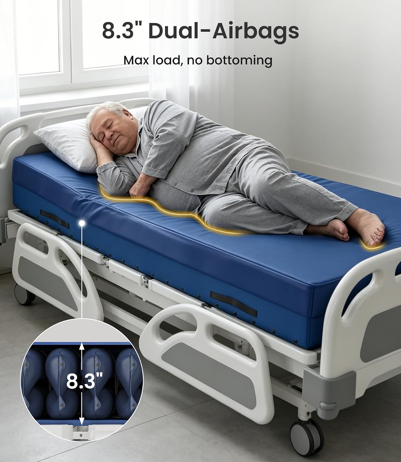 VOCIC Alternating Air Pressure Mattress System, Dual-Layer Mattress Topper with Smart Digital Pump, 3 Adjustable Modes, Sitting Support, Low Air & Power Failure Alarm, Machine Washable Cover, 507 lbs