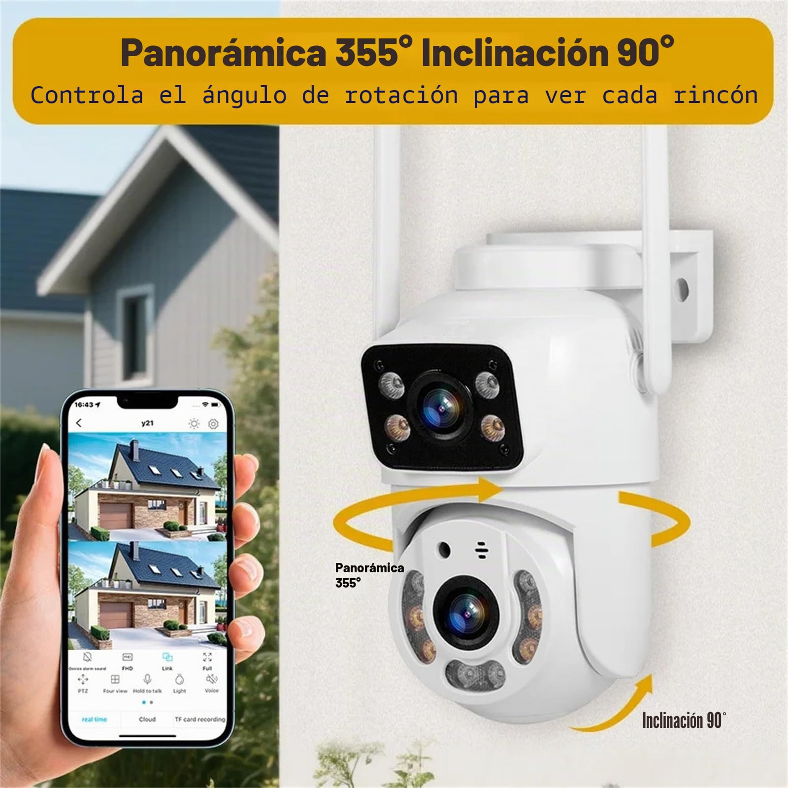 Cámara IP Tuya WiFi de Doble Lente de 5MP+5MP, cámara de Seguridad Exterior con visión Nocturna, Seguimiento automático PTZ y Audio bidireccional para videovigilancia,Camera