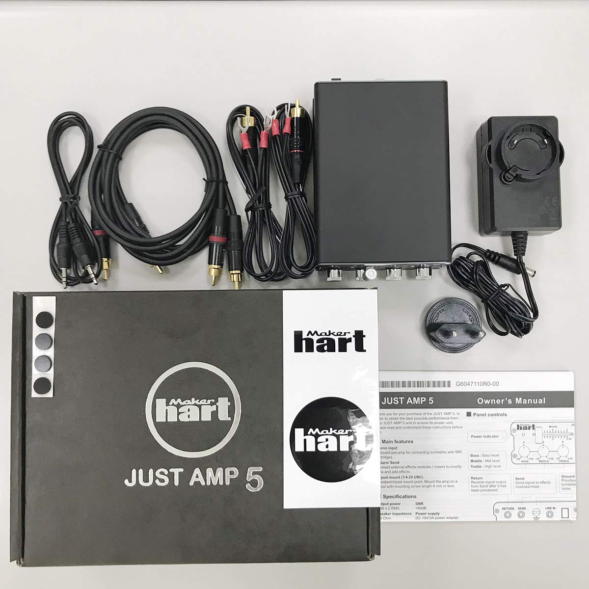 Maker Hart Just Amp 5 – kompaktowy zintegrowany wzmacniacz z przedwzmacniaczem fono, aktywnym 3-pasmowym korektorem, pętla z efektem wysyłania/powrotu – uchwyt stojaka mikrofonowego
