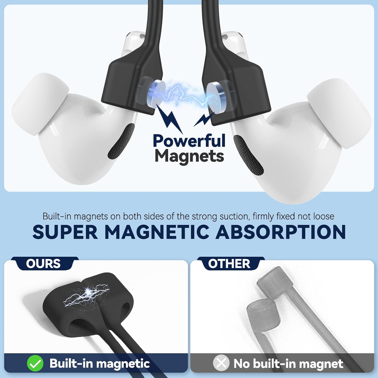 Inesore 1 Pack for AirPods Pro Strap Magnetic Neck Anti-Lost Lanyard, Black image 4
