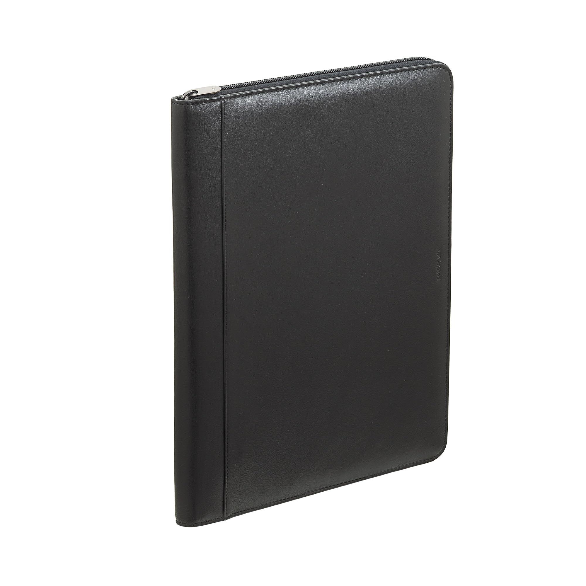Cartella Portadocumenti A4 in Pelle, Organizer da Lavoro Porta Blocco Note, Portapenne, Porta Tablet con Cerniera a Giro Nero