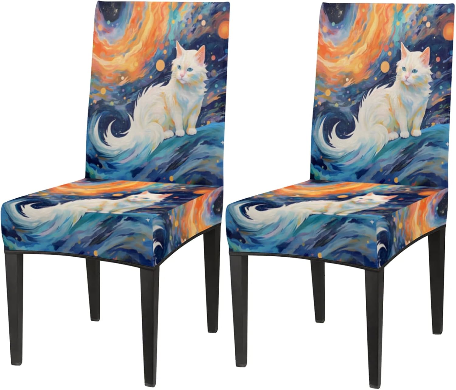 QsirBC Cute Cat Watercolor Stretch Dining Room Chair Covers Set of 4 Chair Slipcovers Removable Washable Kitchen Seat Covers Chair Protectors for Hotel Party Wedding