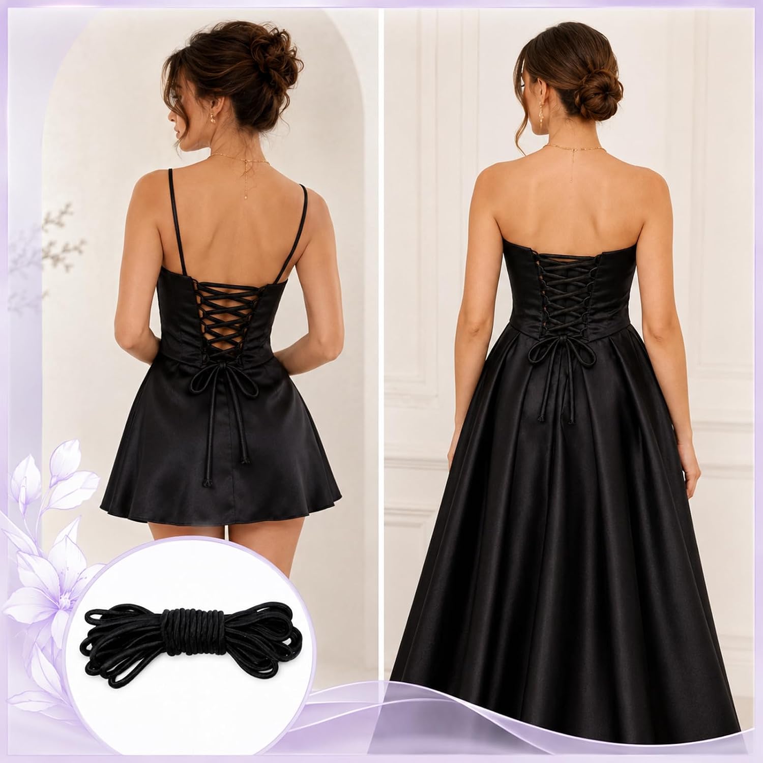 Black Corset String, 5m/197 Inches Satin Corset Lacing Cord for Dress