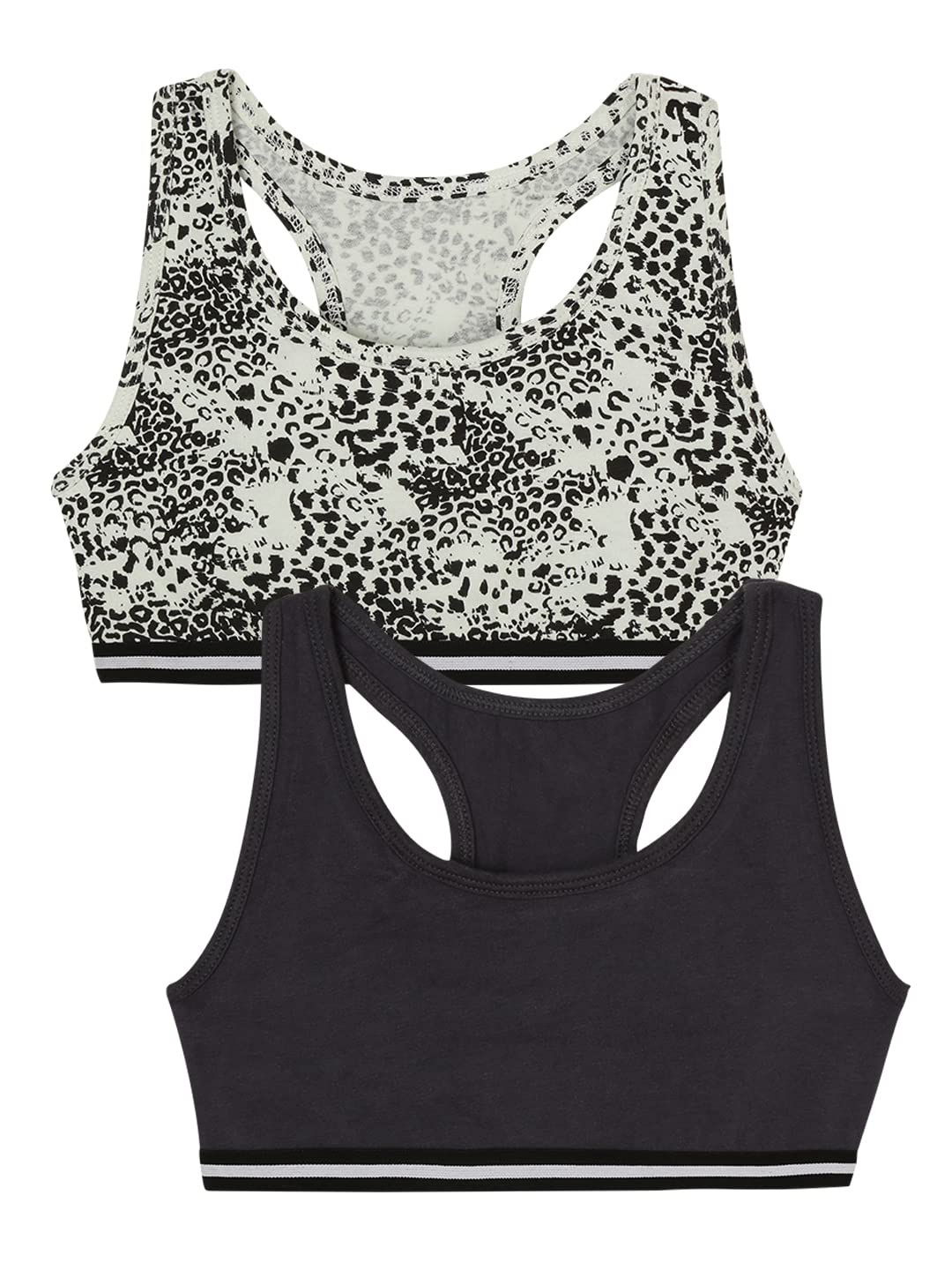 CHARM N CHERISHGirls Sports Bra, Non Padded Cotton Bras-Slip On Teenage Bras-Combo Pack-Solid Printed, Pack of 2