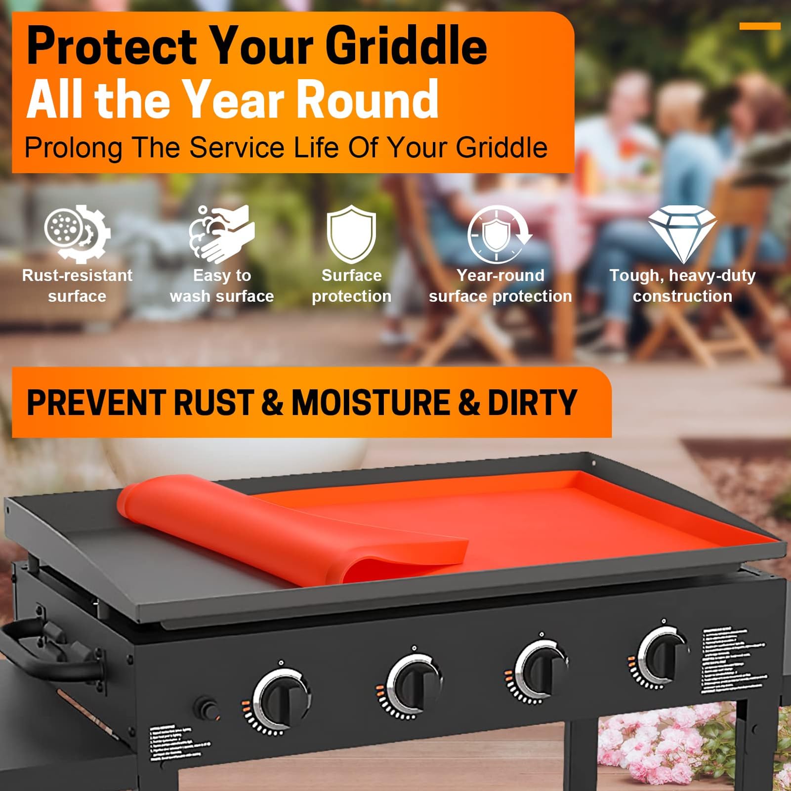 Cocoarm Tappetino per Piastra Arancione, Copertura Superiore per Piastra in Silicone, Pieghevole, Resistente al Calore, Antiaderente, Protezione Antipolvere per Superficie Protettiva per Barbecue