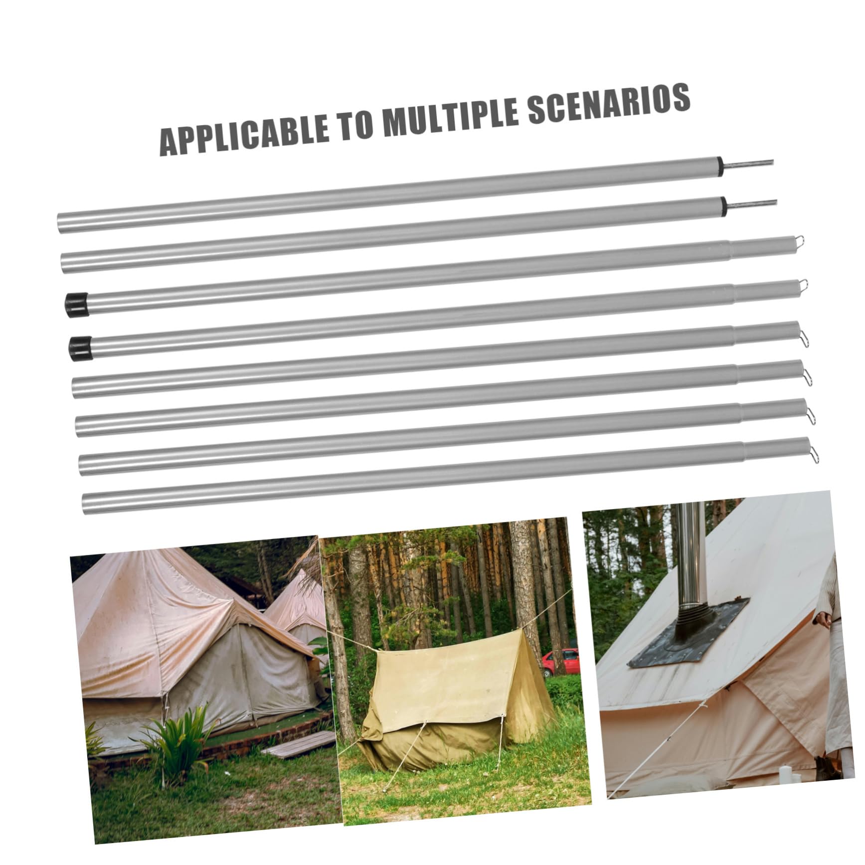 Support de Tente Accessoires de Camping Portable télescopique tiges pôle Ajustable Poteau de Remplacement de Tente piquets de Tente Solides Tige de Tente Le Fer Black