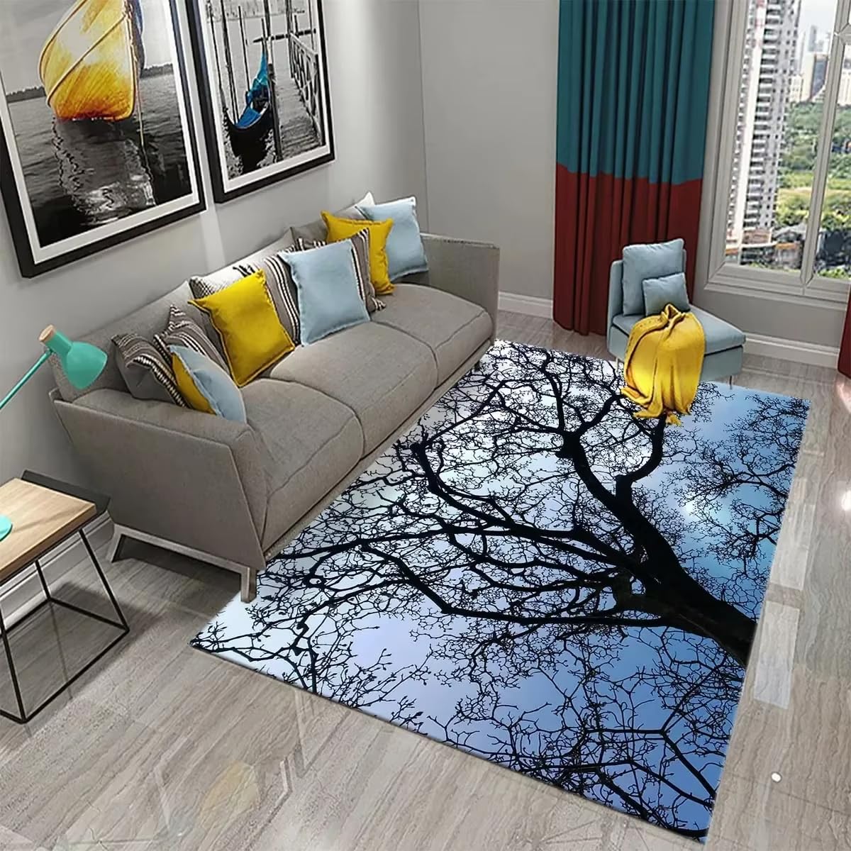 Tapis de sol antidérapant arbre d'hiver sans feuilles 90x120 cm pour entrée et cuisine