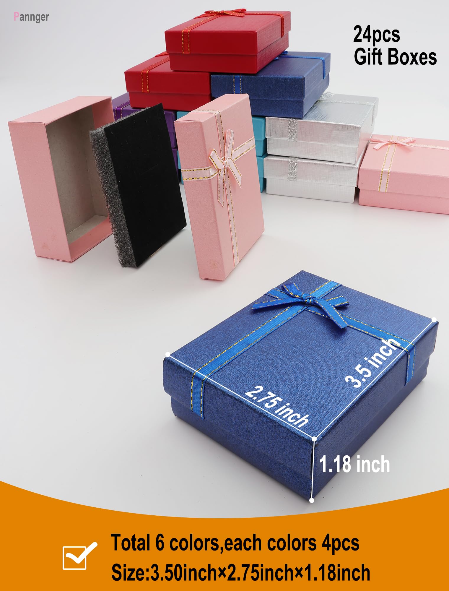 Schmuck-Geschenkbox-Set aus Karton, leere Geschenkboxen mit Deckel und Schleifen, für Ohrringe, Halsketten, Ringe, Armbänder, 24 Stück