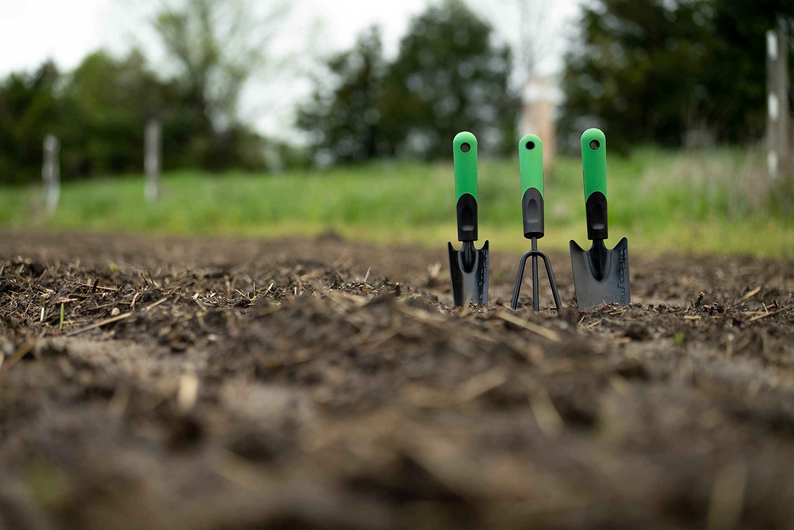 Hooyman Gartenwerkzeug-Set inklusive Kultivator, Pflanzmaschine und Kelle mit robuster Stahlkonstruktion, rutschfesten H-Griffen, und Klingenmessmarkierungen für Gartenarbeit, Jäten und im Freien